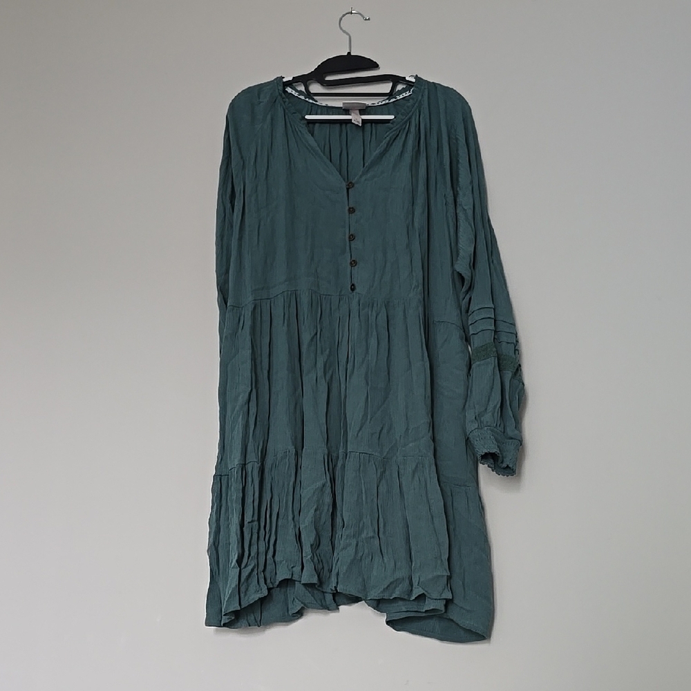 Teal Long-Sleeve Tunic Dress